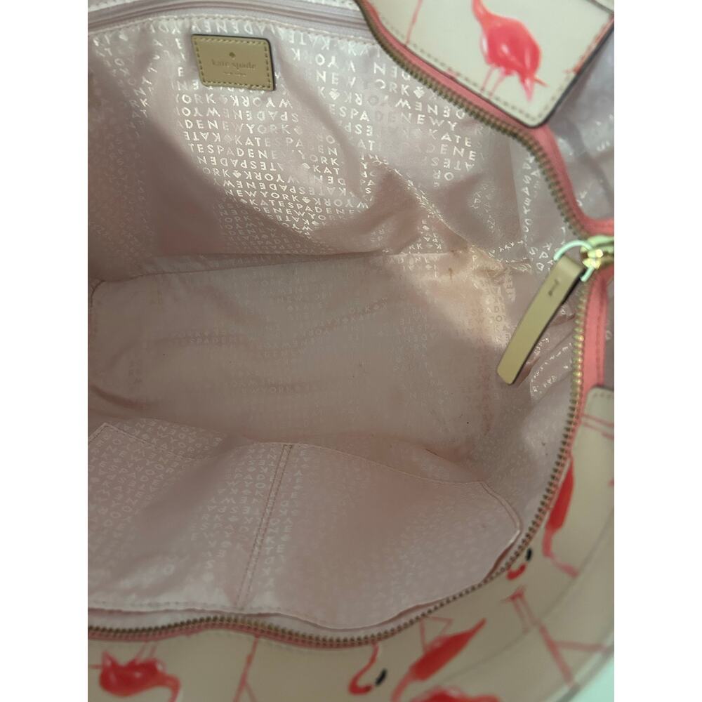 Kate Spade New York Flamingo Bird Print Red Pink Tote Shoulder Bag GUC Large - Picture 10 of 14